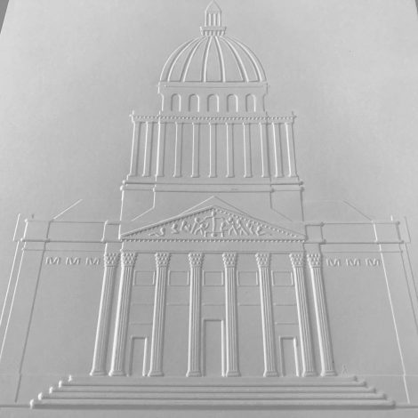 photo détails planche gaufrée représentant la façade du Panthéon