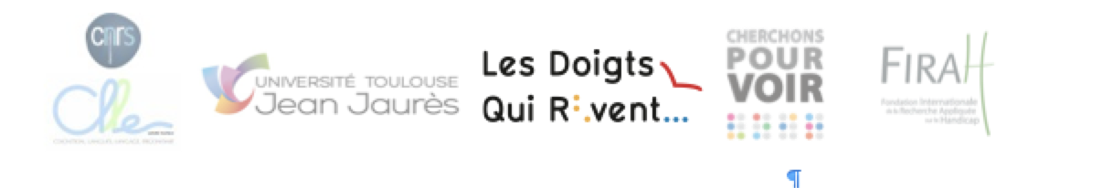 Logo CLEE ((Cognition, Langues, Langage, Ergonomie), Logo FIRAH, Laboratoire Cherchons pour voir, Université Toulouse Jean Jaurès, Logo Les Doigts Qui Rêvent