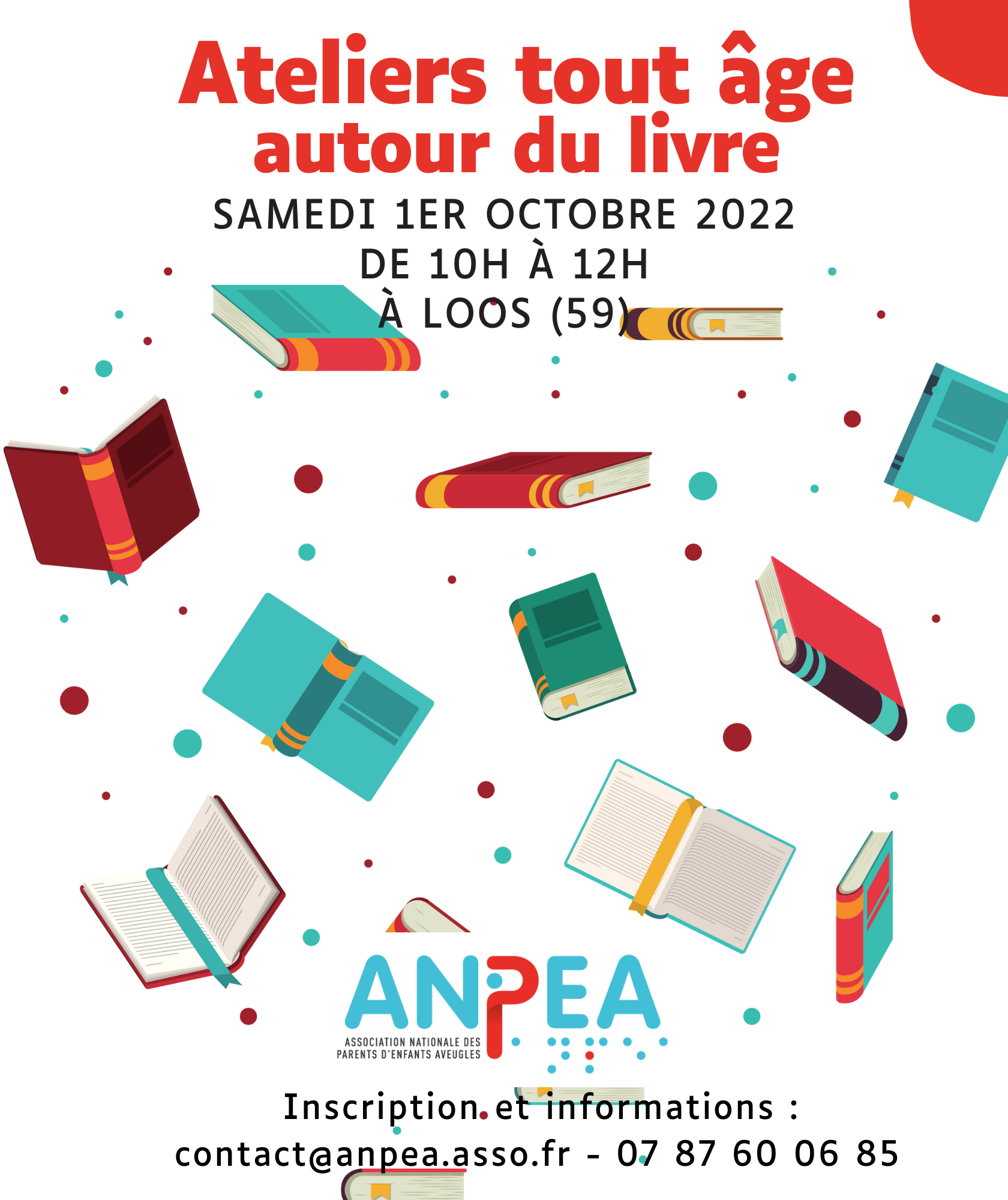 Affiche de l'événement aves des dessins de livres qui s'envolent autour du logo de l'ANPEA
