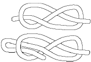 schéma du noeud de huit. Former un huit avec la corde puis passer lextrémité de la corde dans la boucle supérieure du huit.