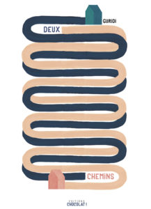 Couverture de l'album Deux Chemins. On y voit deux chemins, un rose et un bleu, qui se suivent et qui vont d'une maison bleu à une maison rose.
