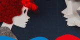 webinaire nouveauté les guerriers de glace du 22 septembre à 12h animé par solène négrerie et joséphine renard. le visuel montre un extrait des illustrations tactiles du livre, un visage de femme aux cheveux rouges et en face un visage un peu caché par un masque gris